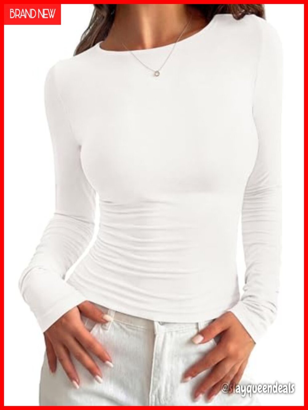 Long Sleeve Crew Neck Slim Fit T-Shirt Layering Basic Top for Women